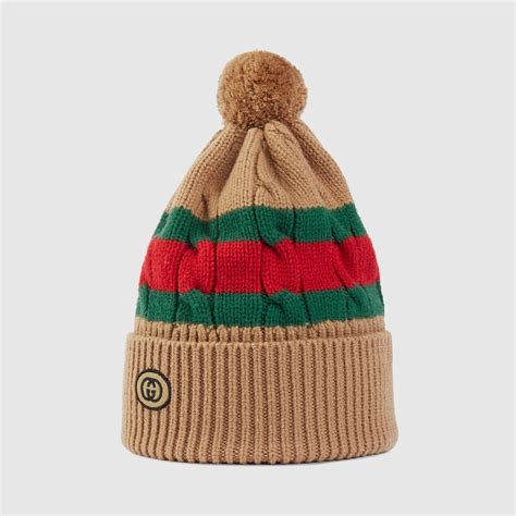 gucci wool knit hat with web stripe